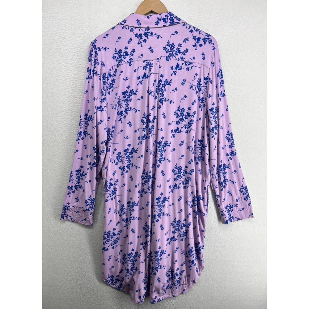 LANDS END Sleepshirt Womens M 10 12 Cooling Long Sleeve Floral Button Up Purple - Picture 3 of 12